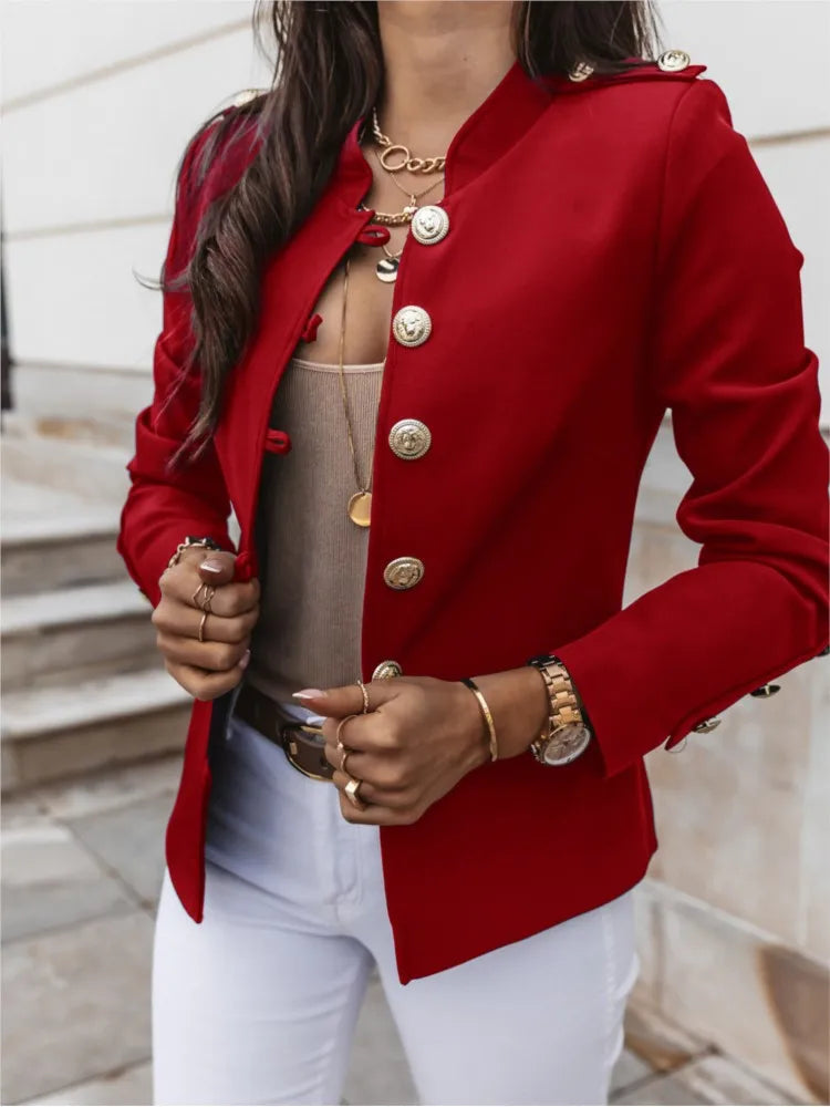 Autumn Winter Long Sleeved Slim Blazers Women Elegant Solid Casual Button Fashion Blazer Tops Short Coats Lady Streetwear