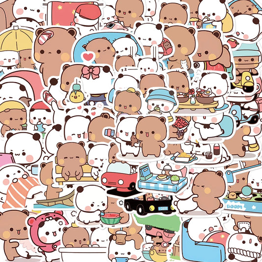 50Pcs Cartoon Panda PVC Stickers Cute Kawaii Vinyl Decoration Decal DIY Funny Creative Gift for Teens Party Supplies for Adults