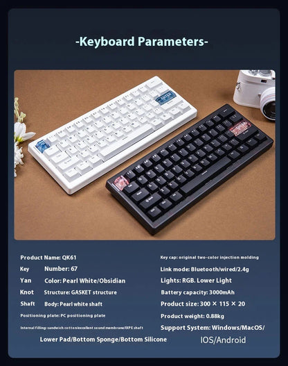 CIDOO QK61 V2 Mechanical Keyboard 60% Layout Gasket Structure VIA Programmable Hot-Swap Three Mode Wireless RGB Keyboard