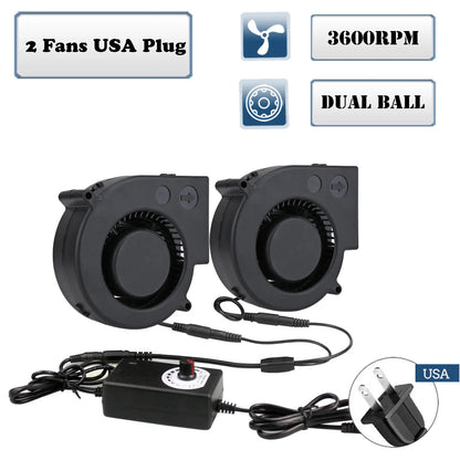 97MM Turbo Blower Fan 12V DC Female Connector 97x94x33mm Centrifugal Cooling Fan w/ AC 100V 220V Power Adapter Adjustable Speed