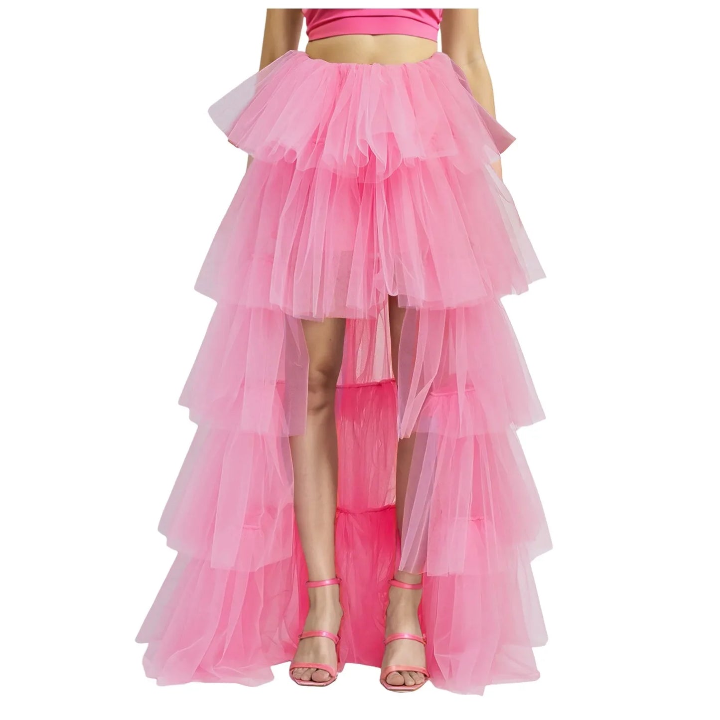 Women's High Low Tulle Multi-Skirt Iered Ruffles Asymmetrical Prom Party Skirts Punk Tulle Gown Under Petticoat