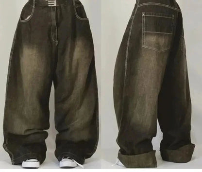 American New Fashion Old Washed Loose Jeans Women Y2K Hip Hop Harajuku Casual Joker Gothic High-waisted Wide-leg Trousers