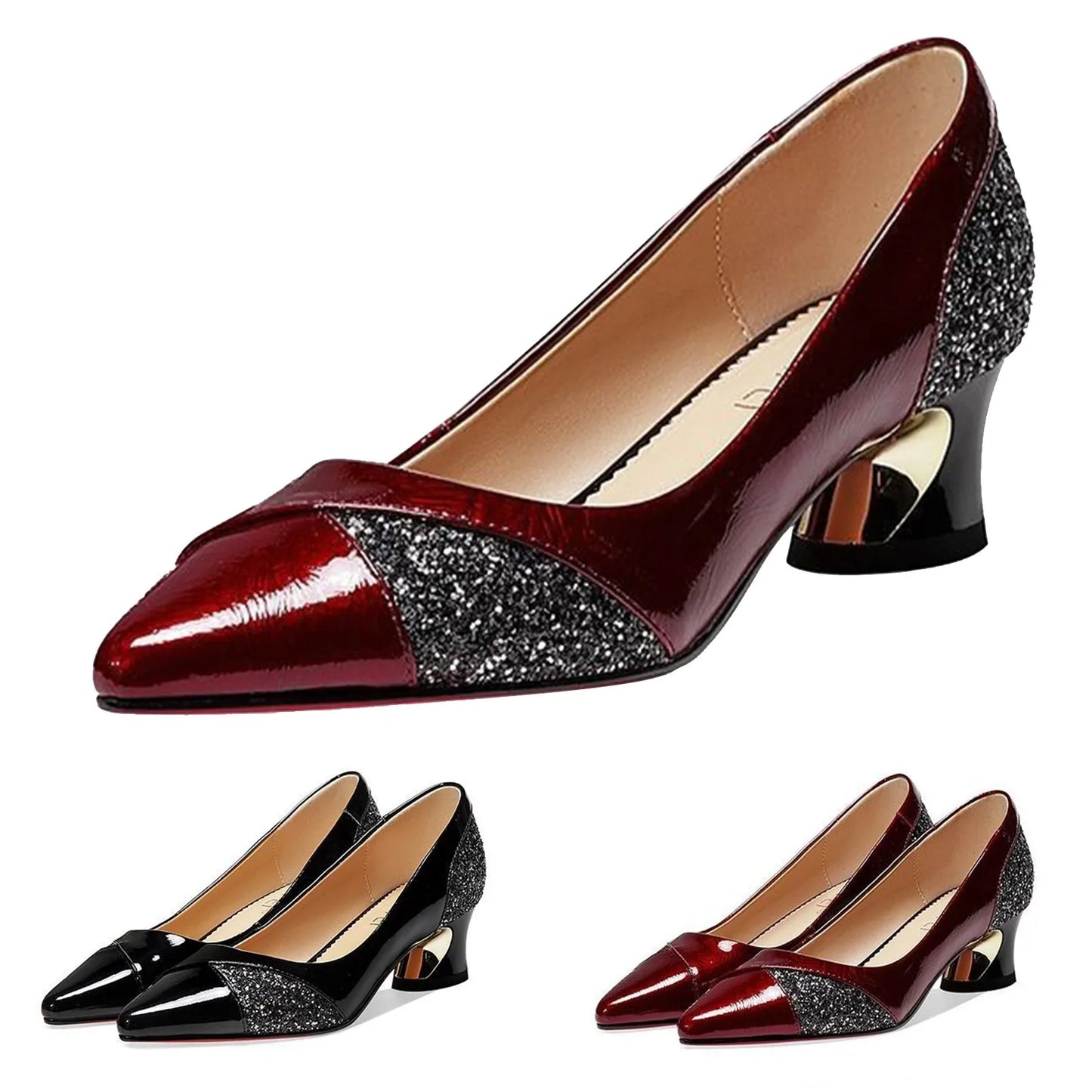 Women'S 4cm High Heels Elegant Fashion Red Pointed Toe Dress Office Shoes Wedding Bridal Loafers Party Shoes