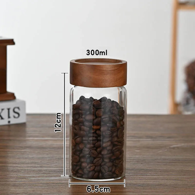 High Borosilicate Glass With Lids Storage Tank Acacia Wood Miscellaneous Grain Sealed Can Storage Pots Split Bottle Spice Jars