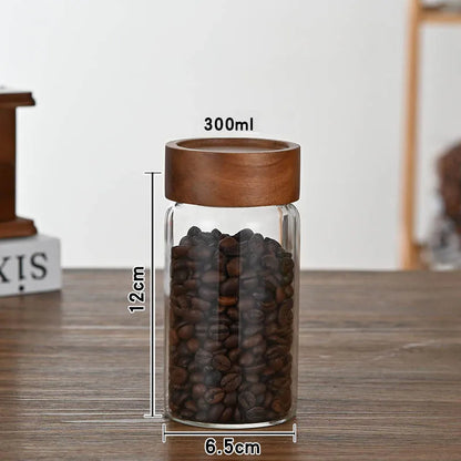 High Borosilicate Glass With Lids Storage Tank Acacia Wood Miscellaneous Grain Sealed Can Storage Pots Split Bottle Spice Jars