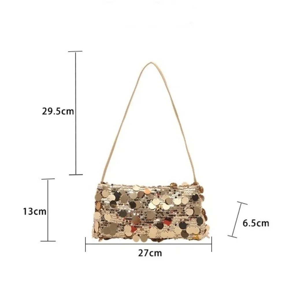 Fashion Lightweight Sequin Shoulder Bags Solid Color Large Capacity Underarm Bag Evening Party Tote Bag Women
