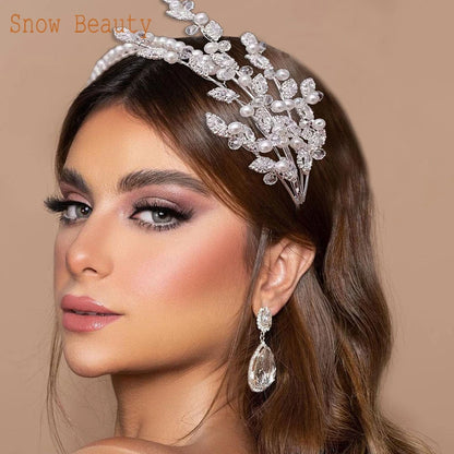 A115 Sparkling Wedding Tiara Zircon Hair Band Hair Accessories Crystal Bridal Headwear Pearl Head Hoop Beaded Bridal Hair Piece