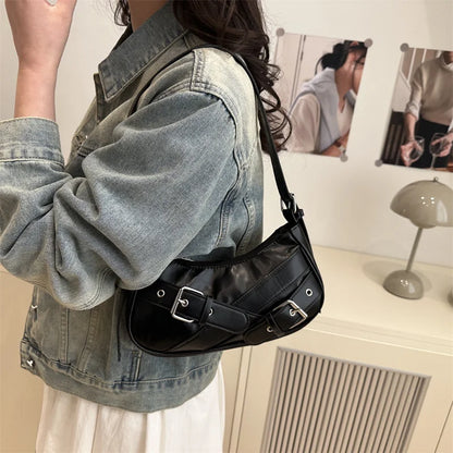 Y2K Vintage PU Leather Women Shoulder Bag Small Crossbody Bag Fashion Ladies Underarm Bag Clutch Purse and Handbag