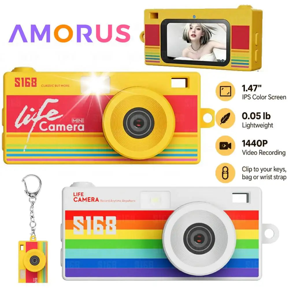Thumb Keychain Camera 1.47inch Mini Action Camera Retro 2K HD Digital Camera CCD Thumb Camera with Flash Light Loop Recording