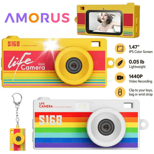 Thumb Keychain Camera 1.47inch Mini Action Camera Retro 2K HD Digital Camera CCD Thumb Camera with Flash Light Loop Recording