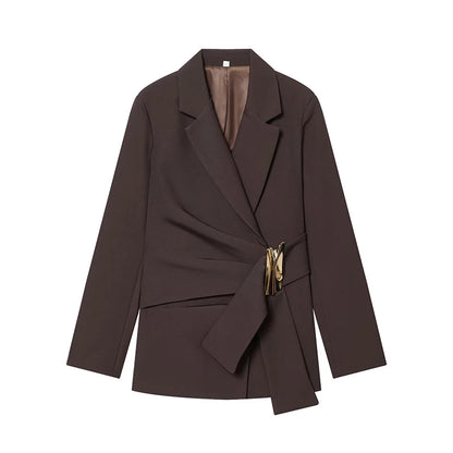 Women's Blazer Coats Autumn Fashion Buckle Decoration Long Sleeve Blazers Female Outerwear Chic Tops