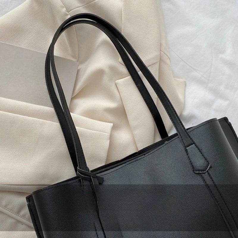 New Trend Retro Solid Color PU Leather Underarm Bag Simple Women Large Capacity Bag Shopping Travel Elegant Unisex Tote Bags