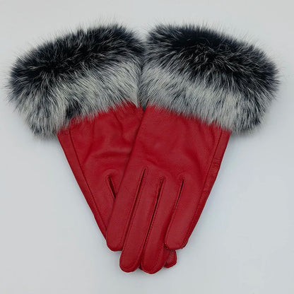 2025 Women Winter Warm Genuine Sheep Leather Glove With Real Fur Trimming Female Warm Real Leather Fur High Quality Mittens