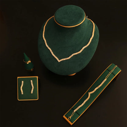 Fashion Shining Necklace Earrings Rings Bracelet Set Jewelry Luxury Banquet Party Jewelry Four Piece Set Jewelry Accessories