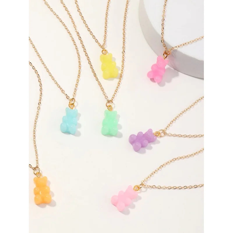 7pcs Cute Girls‘ Bear Charm Necklace Set, Sweet Dainty Jewelry for Daily Wear & Gifting