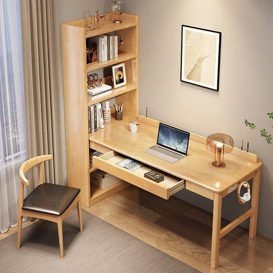 Modern Home Office Computer Desk Writing Desk With Bookshelf Storage Shelf Wooden Computer Table