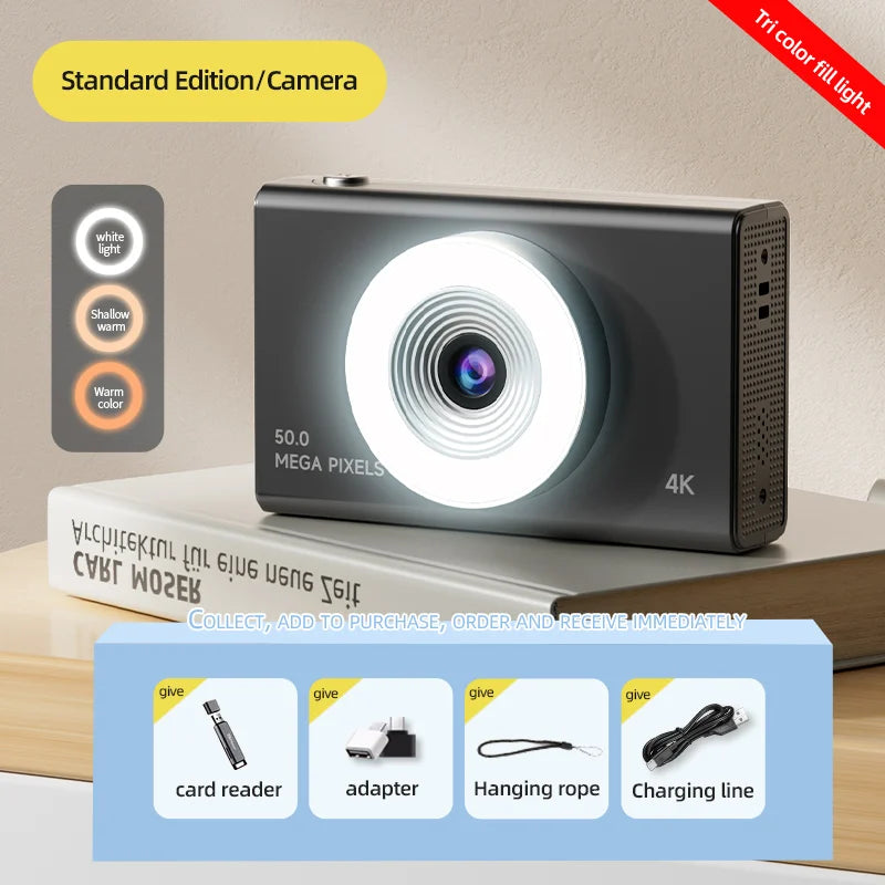 Digital Camera 4K High-definition Camera 50 Million Pixels Autofocus Portable Retro Camera CCD Travel Student Camera