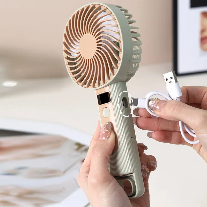 Portable Mini Handheld Small Fan Usb Rechargeable With Stand Digital Display Cooling Fan Suitable For Office Travel Outdoor Use