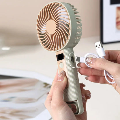 Portable Mini Handheld Small Fan Usb Rechargeable With Stand Digital Display Cooling Fan Suitable For Office Travel Outdoor Use