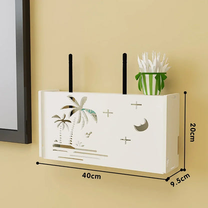 Large Wireless Wifi Router Shelf Storage Boxes Cable Power Plus Wire Bracket Wood-Plastic Wall Hanging Plug Board DIY Home Decor