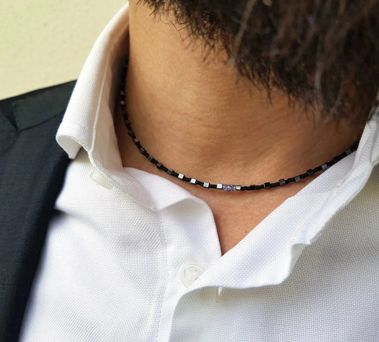 Heishi Turquoise Men Necklace with Hematite  Men Gemstones Necklace  Stone Necklace Onyx Mens Necklace