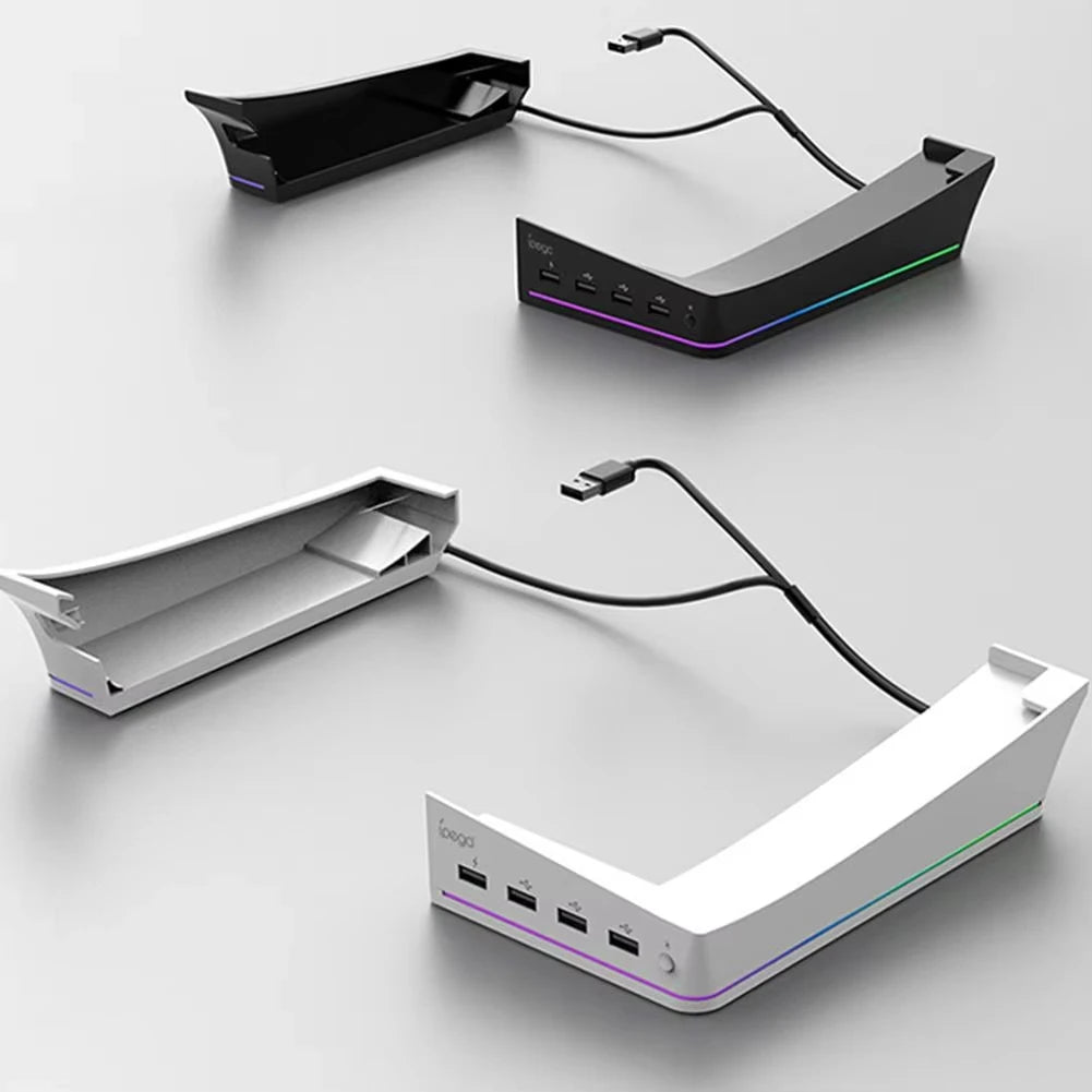 Horizontal Stand for Ps5 Pro Digital and Optical Drive Version Console with 14 Light Mode 4 USB Hubs Storage Display Stand