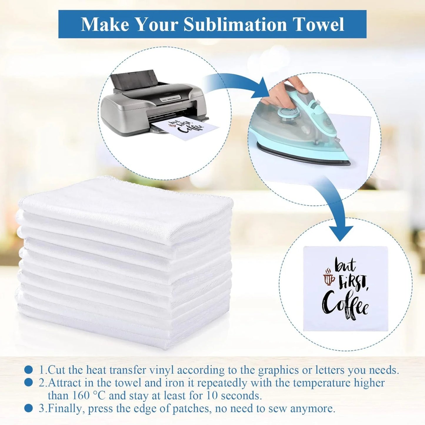 10pcs Sublimation Blank Towels – DIY Hand and Dish Towels for Kitchen, Bathroom, and Home Use