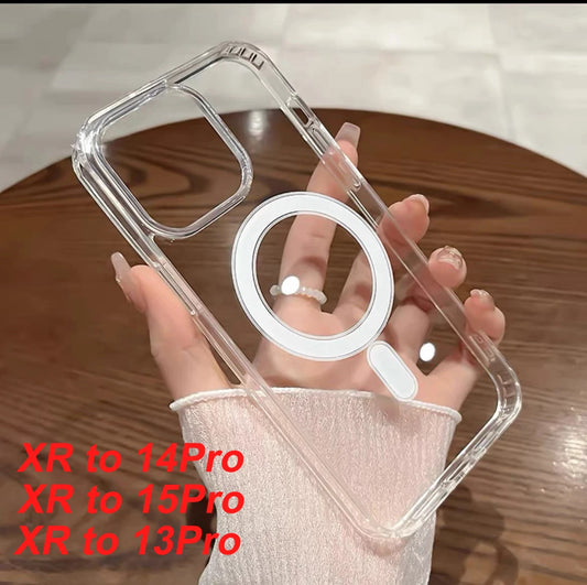 Magnetic Hard Phone Case For Diy XR turned to 15Pro Transparent Cover for XR Changed to 14pro 13Pro Protect Cases