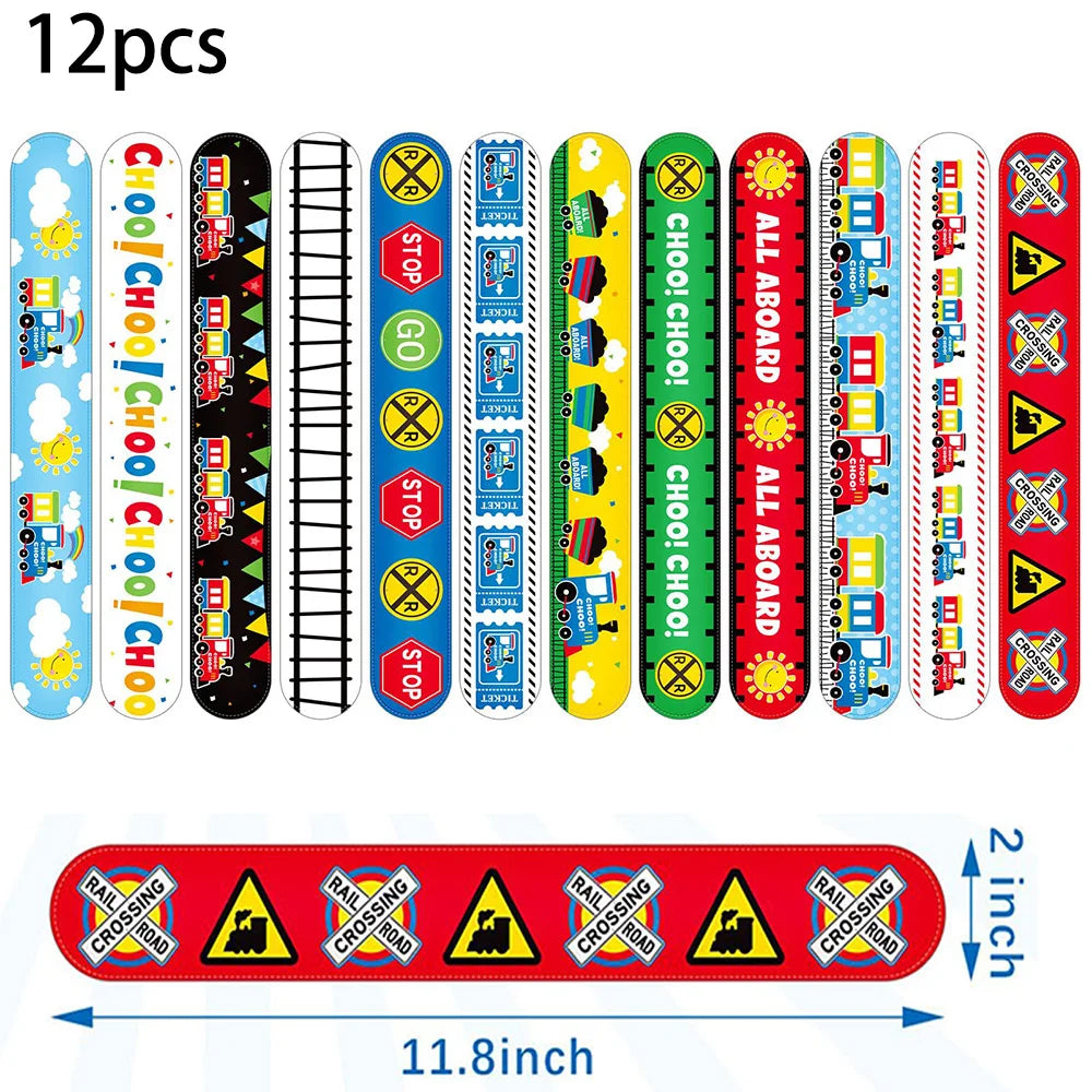 Train Party Supplies Drinking Straws Temporary Tattoos Keychains Slap Bracelets Stickers Goodie Bag Transportation Birthday Gift