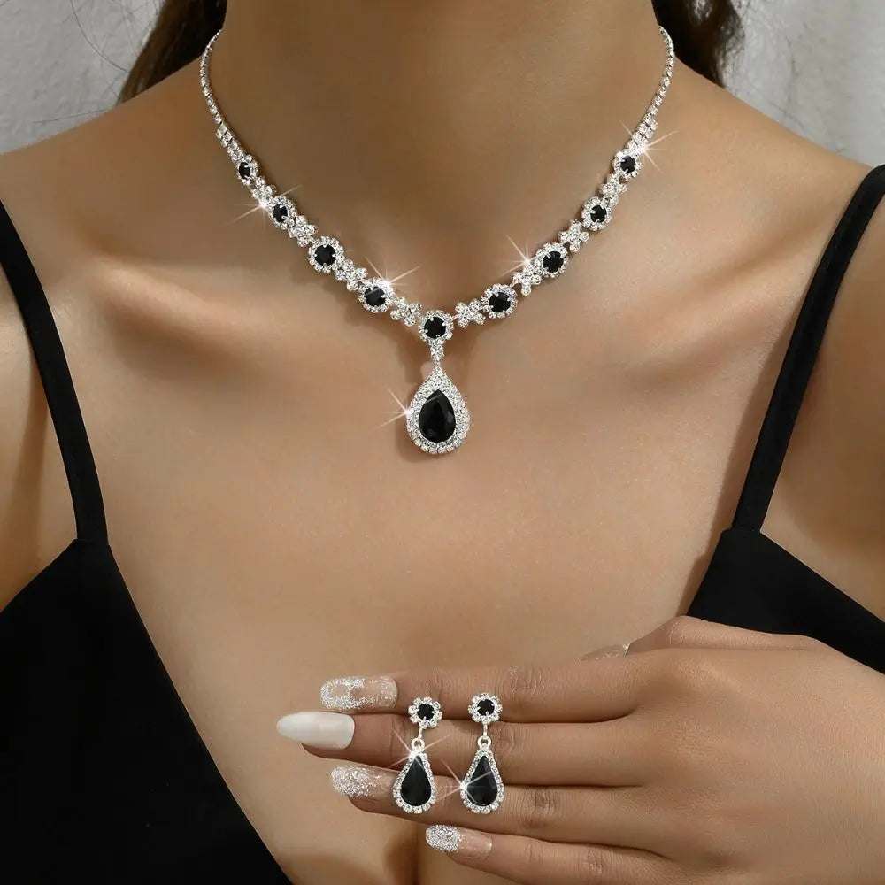 Fashionable Crystal Jewelry Necklace Earring Set Premium Luxury Pendant Necklace Original Design Inlaid Zircon