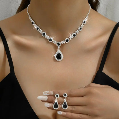 Fashionable Crystal Jewelry Necklace Earring Set Premium Luxury Pendant Necklace Original Design Inlaid Zircon