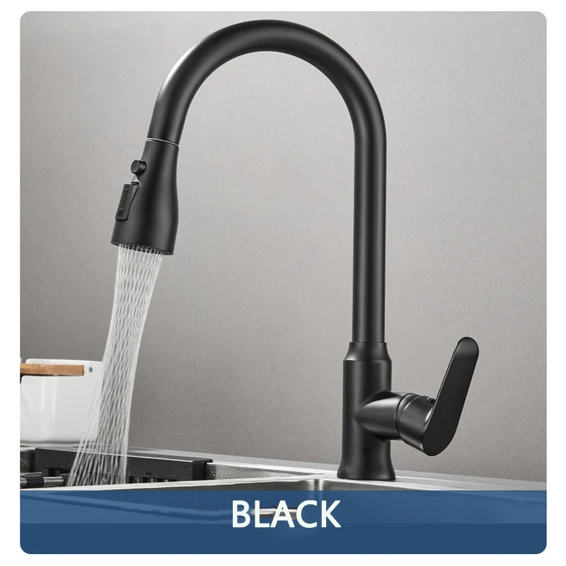 Kitchen Faucet Single Hole Pull Out Spout Kitchen Sink Mixer Tap Stream Sprayer Head Chrome/Black Mixer Tap