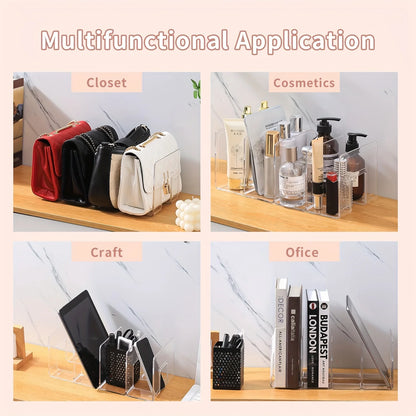 2pcs Clear Plastic Purse Handbag Organizer 4 Sections Bag Closet Shelf Divider Purse Display Stand Handbag Storage Organizer