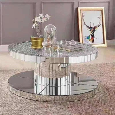 Living room mirror furniture glass top hollow center coffee table