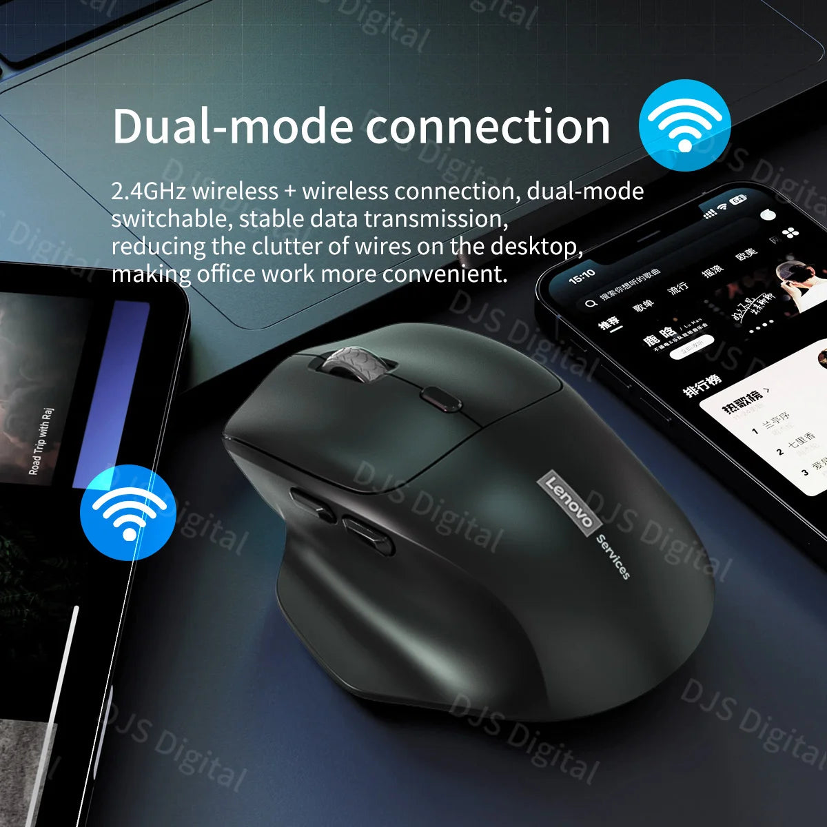 Lenovo Wireless Mouse, Ergonomic Design, Comfortable to Use, Dual-Mode Connection, Suitable for Gaming and Office Use, Large-Capacity Battery
