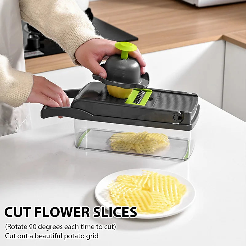 Multifunctional vegetable chopper 14 in one chopper handle food grate chopper kitchen vegetable slicer dicing machine cutting