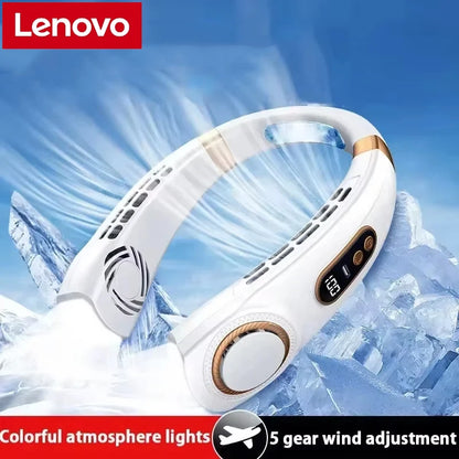 Lenovo Neck Fan 5 Speed Rechargeable Portable Digital Display 4000mAh Bladeless Electric Fan Hands Free Wearable Air Conditioner