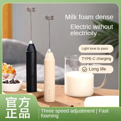 Automatic Stainless Steel Handheld Whisk Mini Portable Blender with 3 Speed Adjustable USB Rechargeable Milk Frother for Kitchen