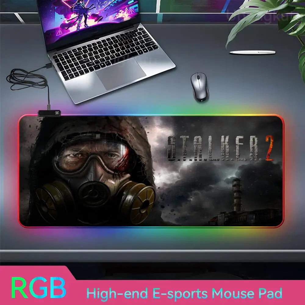 S_stalker 2 Mouse Pad RGB 3 mm Mouse Pad Rubber Mouse Pad LED Lamp Cute Desk Mat Anime Carpet  Desk Led Mouse Pad Mouse Pad Gran