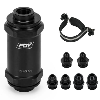 Inline Fuel Filter 10 Micron 100 Micron Fuel Filter Cleanable 6AN 8AN 10AN Adapter Universal