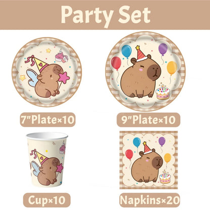 Cute Capybara Birthday Decorations Balloons Backdrop Tablecloth Stickers Cups Plates for Baby Shower Kids Event Party Supplies