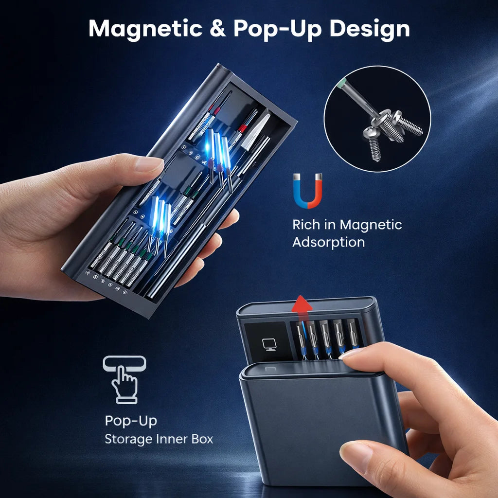 Precision Screwdriver Set, Screwdriver Kit with 36 Long S2 Bits, Magnetic Repair Tool for Glasses, Watches, PC, Computer, Camera