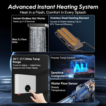 220V Electric Tankless Instant Water Heater Wall Mounted LED Display 5500W Geyser chauffe eau Under Sink Bathroom Kitchen Shower