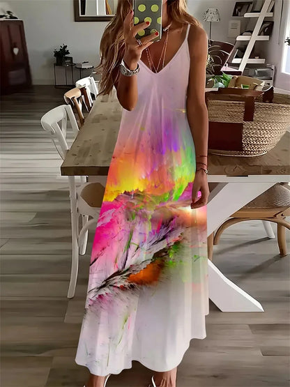 Colorful Fun Graffiti Dress 2024 New Summer Ladies Fashion Sexy Slip Dress Summer Comfort Extra Long Sleeveless Slip Vest