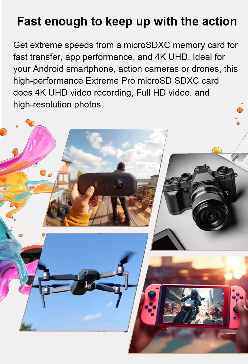 SanDisk Extreme PRO microSDXC UHS-I CARD 64GB 128G 256G 512GB 1TB Memory Card TF Card C10 V30 U3 4K UHD for action cameras drone