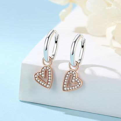 New 2026 Original 925 Sterling Silver Earrings For Women Piercing Hoop Love Heart Earings Rose Gold Wedding Gift Luxury Jewelry
