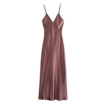 KONDALA Fall Women Sexy Stain Long Dress Thin Strap Backless Slim Long Dress New 2025 Fashion Summer  Party Long Slim Dress