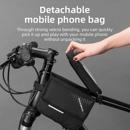 ROCKBROS Bicycle Cell Phone Bag Screen Touching Bike Front Top Tube Bag Detachable Large Capacity Cycling Phone Storage Bag