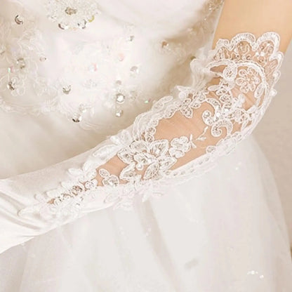 Elegant Satin Lace Gloves Long Bridal Gloves for Bride Flower Girls Women Wedding Prom Party
