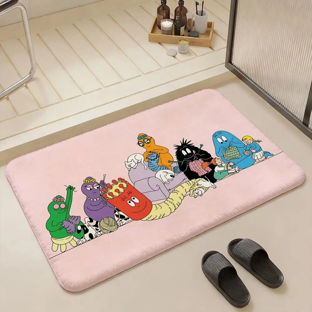 Les Barbapapa Cartoon Floor Mat Eco - Flannel Doormat Non-Slip Odorless Indoor Floor Rug Soft Short Plush Home Mat